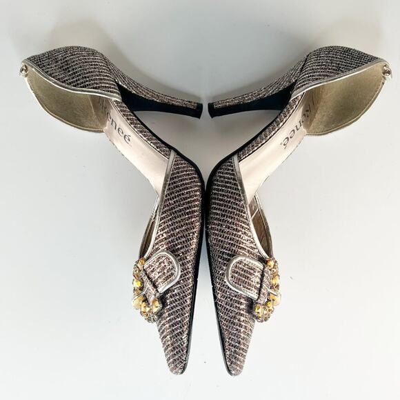 J Renee Brianna d'Orsay Silver Bronze Fabric Jeweled Stiletto Heels Shoes 7 - Picture 6 of 14